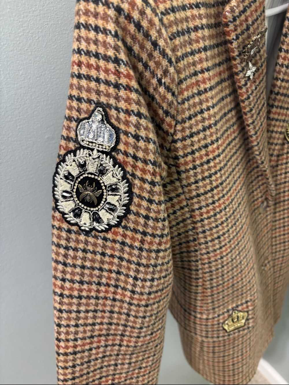 Anthropologie Houndstooth Tweed Blazer in Brown, Black, and Cream - Picture 2 of 4